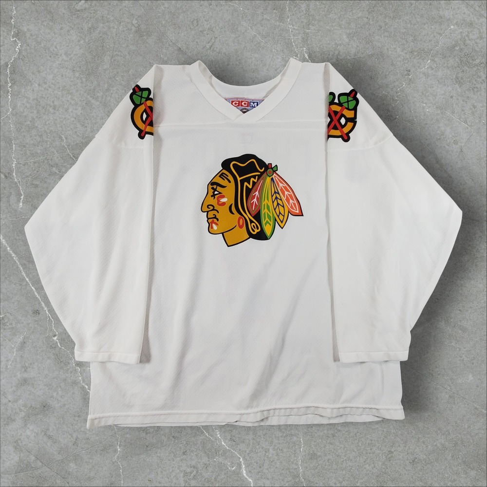 CCM Chicago Blackhawks Jersey Mens XL White Chris Chelios 7 NHL Vintage Mesh